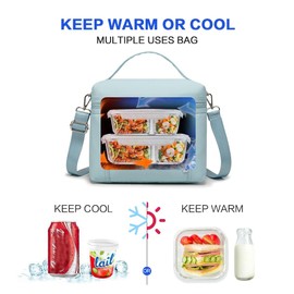 NOL Natural Organic Lifestyle Insulated Lunch Bags for Women Cooler Bag Lightweight Nylon Waterproof Lunch Box For Work (Light blue, Medium(normal))