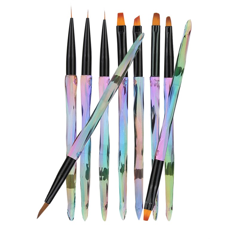 9pcs Gradient Handle Portable Nail Art Brush DIY Flower Pattern