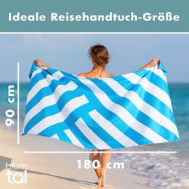 Blumtal Strandhandtuch 90x180 cm Mikrofaser - kompaktes und schnelltrocknendes Handtuch - Strandtuch XXL - Stranddecke sandfrei+Band - Badetücher - Badehandtuch sandabweisend - Handtuch Türkis Zigzag