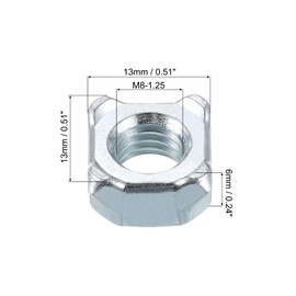 sourcing map Weld Nuts, M8 Square UNC Carbon Steel Machine Screw Silver 40Pcs