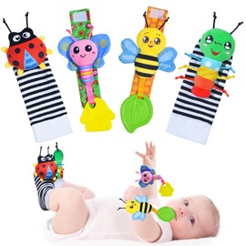 Baby Toys 0-6 Months,Baby Rattles Toy Baby Socks 0-6 Months, Baby Wrist Rattles Socks Baby Shower Gifts - Newborn Toys Hand & Feet Toy for 0-12 Months,Teething Toys 0-12 Months Gifts for Baby Boy Girl