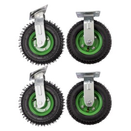 KONKENIE 4PCS 10" Pneumatic Heavy Duty Air Tire Wheel 2 Swivel & 2 Rigid Industrial Trolley Caster 360°Swivel Locking Farm Cart Caster Inflatable Rubber Wheel for Freight Equipment Black&Green (10")