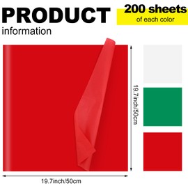 Qilery 600 Sheets Christmas Wrapping Tissue Paper Bulk 19.7x19.7" Green White Red Tissue Paper for Gift Bags Boxes Packaging Bridal Shower Project Weddings Birthday Party Arts Crafts DIY