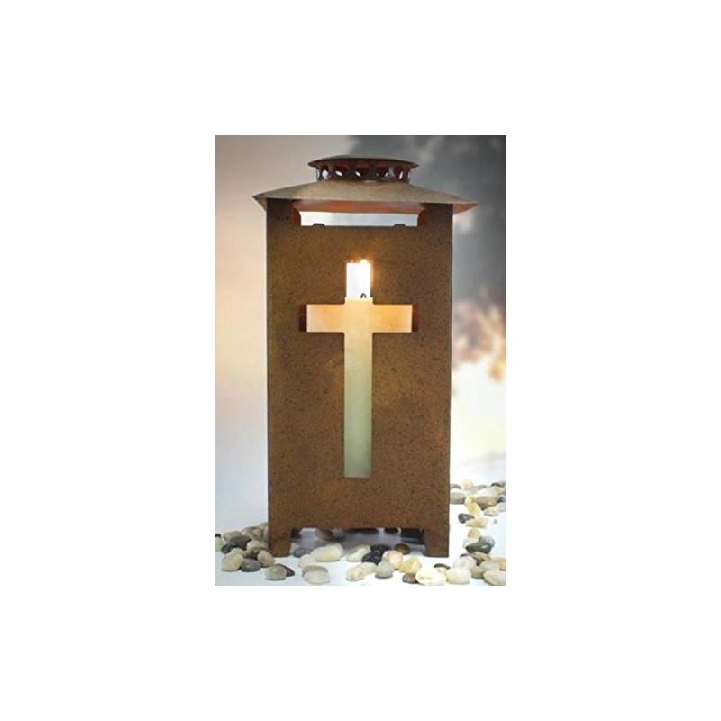 Grave Lantern Rust with Cross Light Design on Each Side