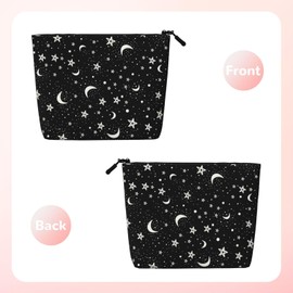 MINIOZE Black Moon White Stars Makeup Bag Travel Cosmetic Bag Organizer Toiletry Bag Make Up Bags For Women Girls Large Light