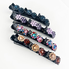 Crystal Stone Braided Hair Clips - Sparkling Upgrade Braided Hair Clips Easily Rhinestone Braided Hair Clip for Styling Sectioning Braided Hair Clips for Women Girls (Small Flowers-4pc)