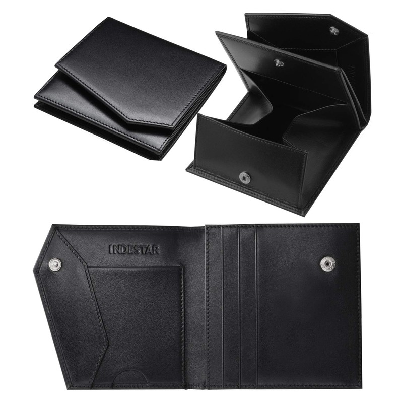 INDESTAR Men's Bi-fold Wallet, Cowhide Leather, Thin, Compact, Coin Purse