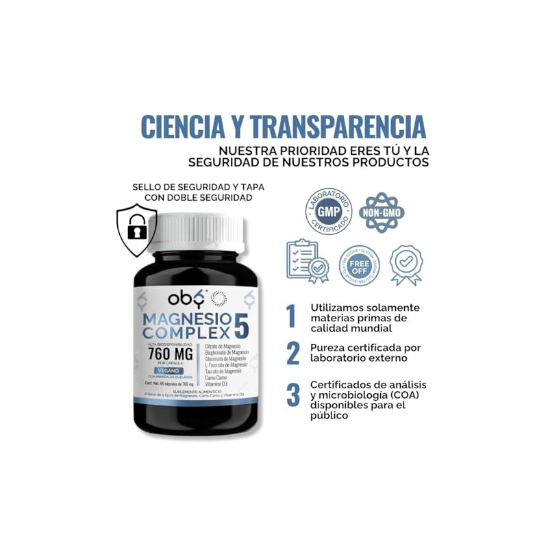 Oby Magnesio Complex Magnesios Citrato Bisglicinato Treonato Gluconato Taurato Oxido