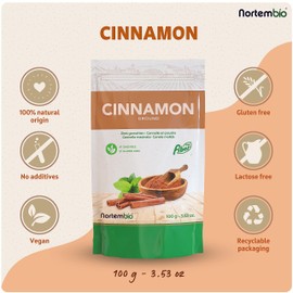Nortembio Ceylon Cinnamon Ground 100g 100% Natural Origin Ground Cinnamon without additives or preservatives Vegan and gluten free Ceylon Cinnamon for baking and infusions.