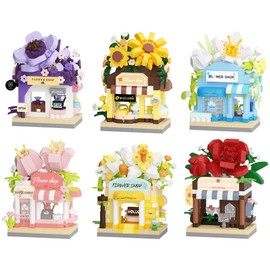 Jollcnoia 6 Set Mini Flower Shop Building Toy Street City Store View Micro House Toys Festival Blocks Set for Home Decor Gifts
