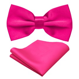 trilece Mens Solid Color Formal Pre Tied Bow Ties and Pocket Square Sets - Mens Bowties Bow Tie Sets (Hot Pink Set)