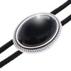 Black Oval Stone Obsidian Bolo Tie Necklace Polar Tie prt0209