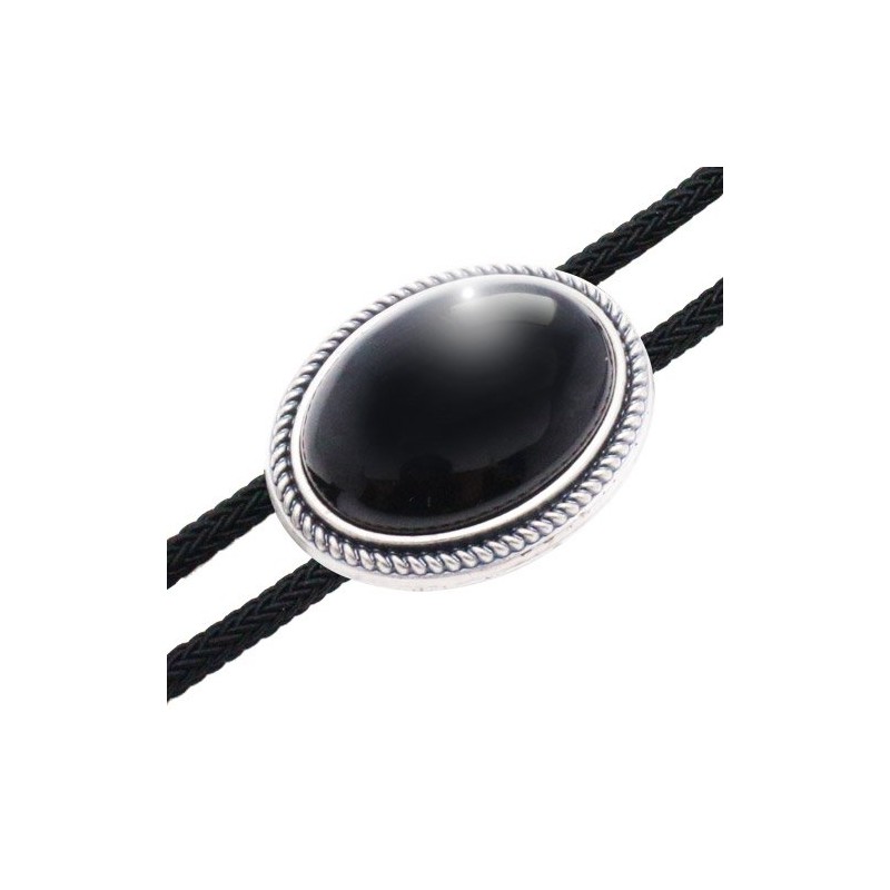 Black Oval Stone Obsidian Bolo Tie Necklace Polar Tie prt0209