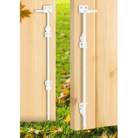 24" Heavy Duty Cane Bolt Gate Drop Rod Hardware Ground Latch for Wood PVC Vinyl Metal Fences Gates, Double Doors, White Solid Steel -2 Pack