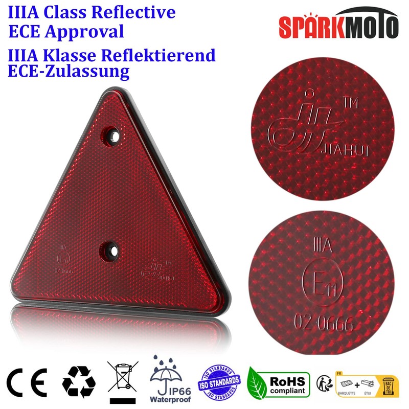 SPARKMOTO Triangle Reflector, Trailer Triangle Reflector, Trailer Triangle Reflector, Red