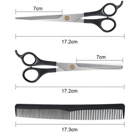 URAQT Hair Scissors Set, 2 Sharp Professional Scissors Sets, Light One-Sided Thinner, Sharp Hairdressing Scissors, Hair Cutting Scissors, Comb, for Women, Men, Children, Pet, Black