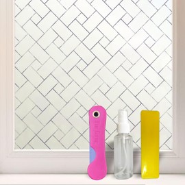 GlowHome Window Privacy Film with Tool, Static Cling Frosted Glass Window Film, Non-Adhesive Window Clings Sticker, Heat Control UV Blocking for Bathroom Home Office, 29.5 x 78.7 Inch