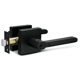 Berlin Modisch Entry Lever Door Handle Lock and Key Slim Square Locking Lever Set [for Front Door or Office] Reversible for Right & Left Sided Doors Heavy Duty – Iron Black Finish