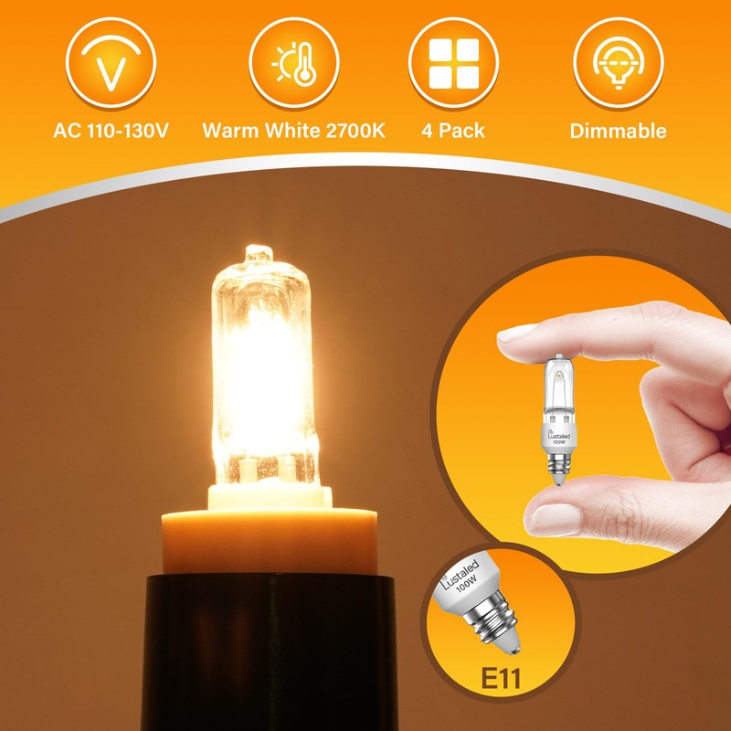 Lustaled JDE11 120V 100W Halogen Bulbs,2700K Warm White Dimmable JD