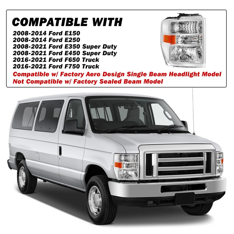 SOCKIR Aero Style Headlight Assembly Fit for 08-14 Ford E150