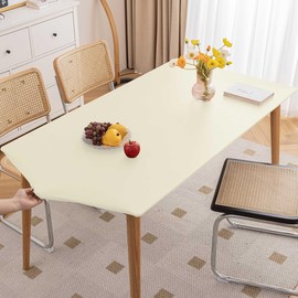 Huierxun PU Stretch Fitted Rectangle Tablecloth with Elastic Edge 35 x 59 Inch Waterproof Oil Proof Table Cloth Wipeable Table Cover for Indoor Outdoor Furniture Protect (Cream,35"x59")