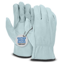 Rugged Blue Leather Driver Gloves | Color Coded Cowhide Gloves | Economy Grade Leather Work Gloves with Keystone Thumb & Shirred Elastic Back | L
