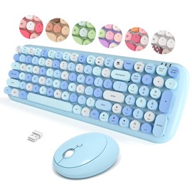 MOFII Wireless Keyboard and Mouse Combo, 2.4GHz Retro Typewriter Keyboard and Cute Mouse for Computer PC Desktops Laptop Windows(Blue Mix)