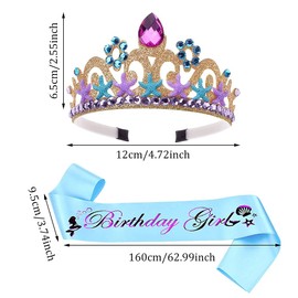 SIEBOLD Pack of 2 Birthday Crown Sash, Birthday Headpiece for Girls, Happy Birthday Headpiece for Girls, Women, Birthday Party Decoration (Crown + Sash)