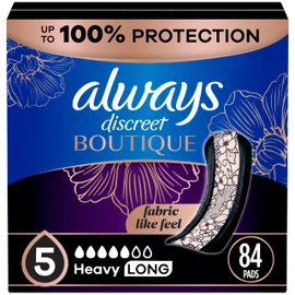 Always Discreet Boutique Adult Incontinence & Postpartum Pads For Women, Size 5, Heavy Long Abondant longues, 28 Count x 3 Packs (84 Count total) (Packaging May Vary)