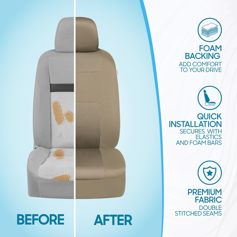 BDK OS-309-AB Tan Trim Black Car Seat Covers Full 9