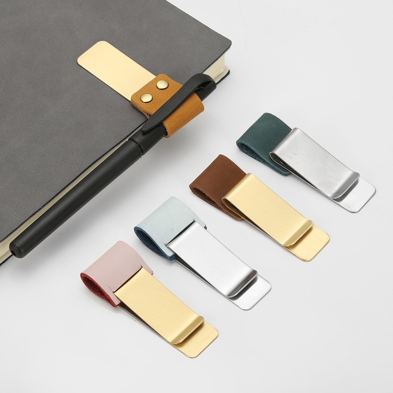 PATIKIL Pen Loop for Notebook, Brass Book Clip with Leather