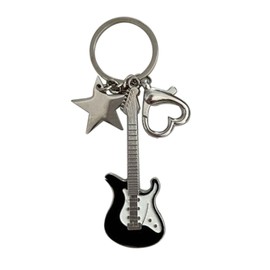 WaTudouYe Y2k Guitar Pentagram Star Keyring for Woweet Cool Trend Fashion Pendant Key Ring Vintage Aesthetic Accessories Gift, black