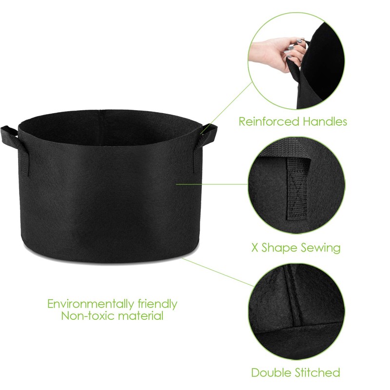Garden4Ever 5-Pack 15 Gallon Grow Bags Heavy Duty Container Thickened