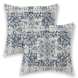 BETGINY Boho Pillow Covers 16x16, Blue and White Ethnic Design Outdoor Decorative Throw Pillows for Couch, Carpet Pattern Decor Cushion Cover 2 Pcs Farmhouse Linen Pillowcase for Bed Car Safa
