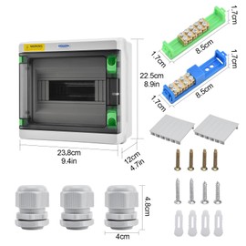 Mollom 9 Way HA Series Power Distribution Box with Bus Bars and Din Rail for Miniature Circuit Breaker MCB,Waterproof IP66,Solar Power Distribution Panel for Indoor and Outdoor Use