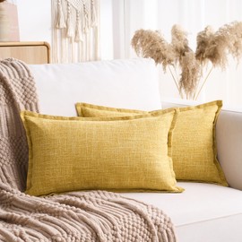 LRartdeco Cushion Cover 30 x 50 cm, Boho Cushion Covers, Decorative Sofa Cushion Covers for Country House, in Farm Style, Living Room, Bedroom, Office, Set of 2, Mustard Yellow
