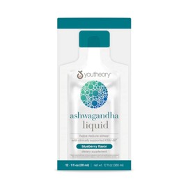 Youtheory Ashwagandha Liquid - Uses KSM-66 - Ashwagandha Supplement to Support Stress Relief* - Vegan - Dairy, Soy & Gluten Free - 12 Single-Serving Packets