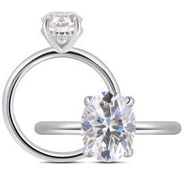 getlove 1.5-3ct Oval Moissanite Engagement Ring 18K White Gold Plated Solid Silver D-Color VVS1 Solitaire Ring Promise Ring, Gemstone, Moissanite