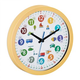 Relaxdays Children's Wall Clock, Diameter 30 cm, Vehicle Motif, Learning Time, Children's Room Clock, Boys & Girls, Children's Wall Clock, Colourful