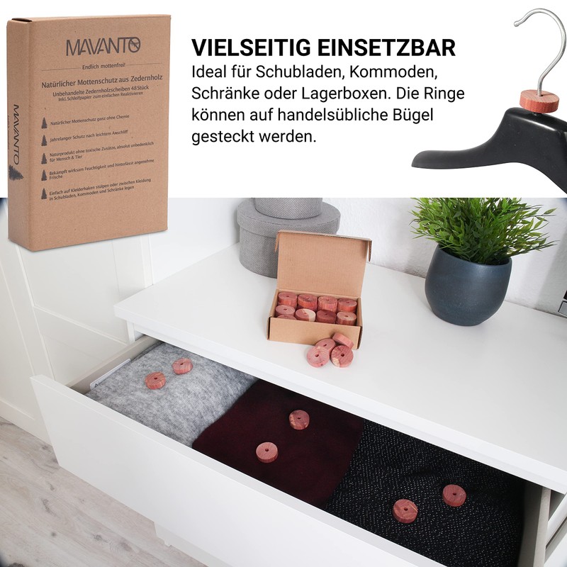MAVANTO 48x Effective Cedar Wood Moth Protection for Wardrobe &