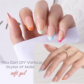 OPkssnails 300 uñas postizas francesas, uñas cortas almendra, preformadas, sin limar, 3 en 1, uñas de gel, uñas acrílicas postizas para extensiones de