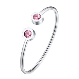 FOCALOOK Women's Stainless Steel Birthstone Open Bangle October Tourmaline Crystal Bangle