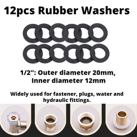 Hilitand 12 Pcs Washer Ring, Shower Rubber O-Ring, Washer Seals, Gasket Faucet Water Pipe Replacement 1/2", 3/4", 1" (1/2")