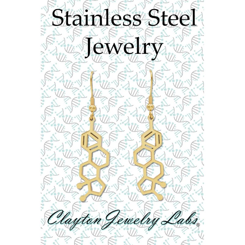 Estrogen Molecule Stainless Steel Dangle Earrings (Silver)