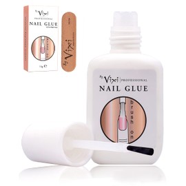 By Vixi 15g Extra Strong Nail Glue with Brush and Nail File Clear Instant Dry Nail Bond Adhesive, Professional Salon Quality