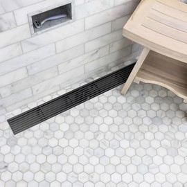 muschbath 24 Inch Linear Shower Drain, Matte Black Shower Drain,Removable Grate, 304 Stainless Steel, Easy to Install and Clean for Bathrooms (Drain Base Not Included)