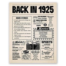 8x10 1925 Birthday Gift // Back in 1925 Newspaper Poster // 99th Birthday Gift // 99th Party Decoration // 99th Birthday Sign // Born in 1925 Print (8x10, Newspaper, 1925)