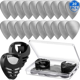 20 Piezas Púas De Guitarra De Metal Púas De Acero Inoxidable Púas De Guitarra Soporte Negro Con Púas Estuche De Almacenamiento Accesorios De Guitarra Regalos Para Guitarra Eléctrica Bajo Ukelele
