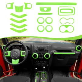 CheroCar 18PCS Interior Trim Kit for Jeep Wrangler JK JKU 2011-2018 4 Door,Steering Wheel Cover, Air Conditioning Vent Trim Cup Holder Cover,Gear Shift Knobs Frame,Light Green…