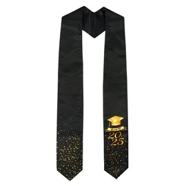 GraduatePro Class of 2025 Graduation Stole, Black Stole with Shiny Dots and Cap Pattern, 72 inches Long